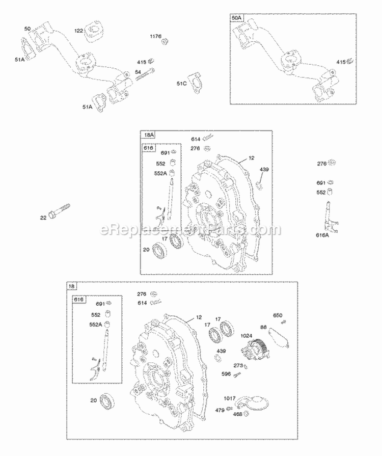 Crankcase Cover Intake Manifold Diagram and Parts List for 303442-0023-01  Briggs and Stratton Engine